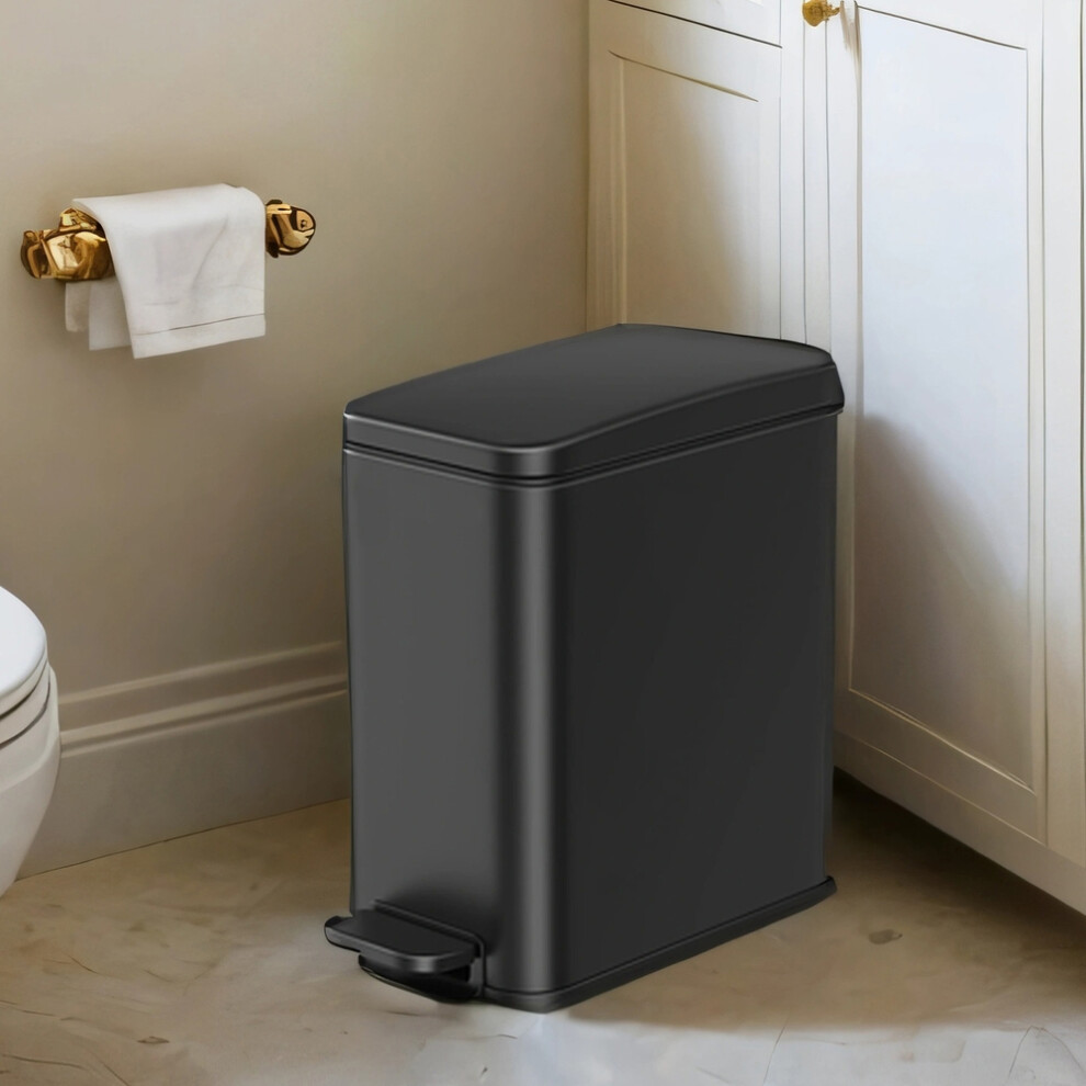 Songmics (Black) Bathroom Bin, 5L Small Bin With Lid, Pedal Toilet Bin, Slim For Small Spaces, Steel, Soft Close Black