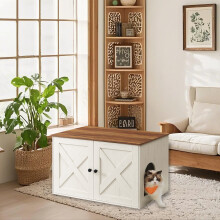 Cat Litter Box Enclosure, Hidden Litter Box Furniture with Removable Divider, End Table, Indoor Cat House