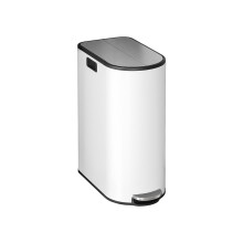 (Cloud White,Metallic Silver) Double Kitchen Bin, 30L and 20L Dual Compartment Slim Bin for Recycling and Waste, Pedal Bin with Wing Lids