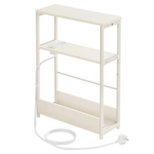 Side Table with Charging Station, 3-Tier Narrow End Table, Magazine Rack, for Living Room, Bedroom, Study, White
