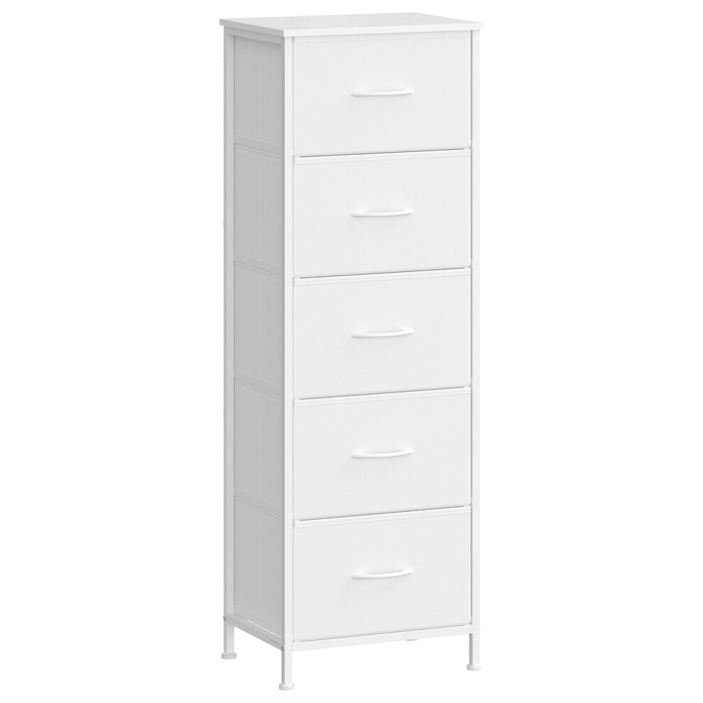 Songmics Drawer Storage Unit, Chest Of Drawers For Bedroom, Closet, 5 Fabric Drawers, White