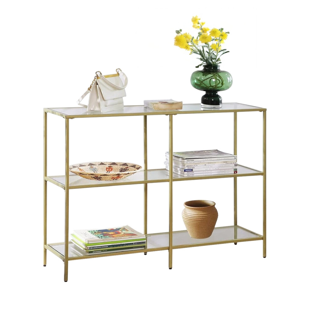 Vasagle 3-Tier Console Table, Entryway Cabinet, Tempered Glass Shelves, Modern, For The Hallway, Living Room, Bedroom, Gold
