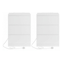 Bedside Table with Charging Station, Set of 2, Side End Tables with 3 Drawers, 2 AC Outlets, 2 USB Ports, for Living Room