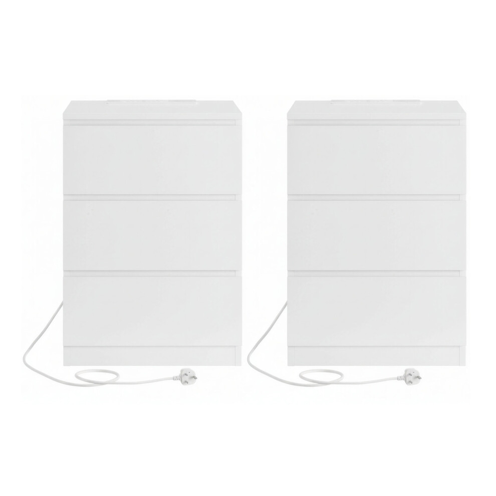 Vasagle Bedside Table With Charging Station, Set Of 2, Side End Tables With 3 Drawers, 2 Ac Outlets, 2 Usb Ports, For Living Room
