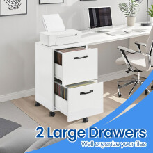 (White, 41x40x71.1cm) Cabinet with 2 Drawers, Office Cabinet on Wheels, for A4 Documents, Hanging Files, Industrial Style, Rustic Brown and Black