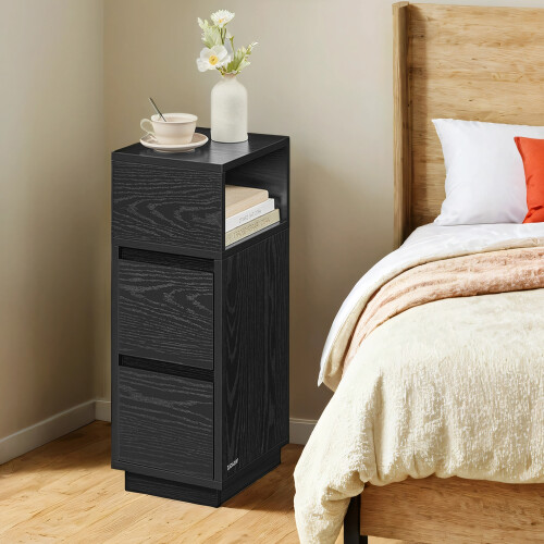 VASAGLE Slim Bedside Table, Small Narrow Side End Table with 2 Drawers, 1 Open Compartment 2