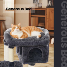 (Smoky Grey) Cat Tree, 84 cm Cat Tower, L, Cat Condo for Large Cats up to 7 kg, Large Cat Perch, 2 Cat Caves, Scratching Post, Smoky Grey PCT61G