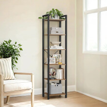 6-Tier Tall Bookshelf, Narrow Bookcase with Steel Frame, Skinny Book Shelf for Easy Assembly?? for Living Room, Study, Home Office
