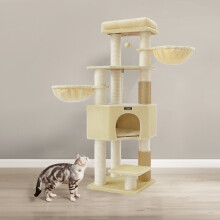 (Sand Beige and Beige) Cat Tree for Large Cats, Heavy-Duty Cat Tower with Self-Warming Pads, 9 Scratching Posts, Large Perch