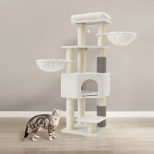 (Cream White, Beige) Cat Tree for Large Cats, Heavy-Duty Cat Tower with Self-Warming Pads, 9 Scratching Posts, Large Perch