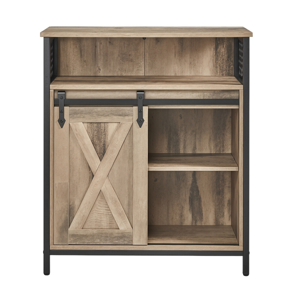 Vasagle Buffet Cabinet, Sideboard With Open Compartment, Sliding Barn Door, 30 X 70 X 80 Cm, Brown And Black