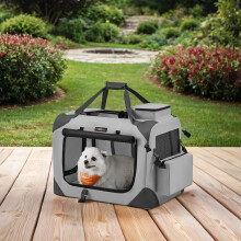 (Smoke Grey) Foldable Pet Carrier Bag, Portable Cat Dog Carrier, Soft Sided Pet Travel Carrier with Breathable Mesh, with Handles, Storage Pockets