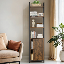 6-Tier Bookcase, Tall Bookshelf with Door, Metal Frame, Adjustable Shelves, 24 x 40 x 159.5 cm, Easy Assembly