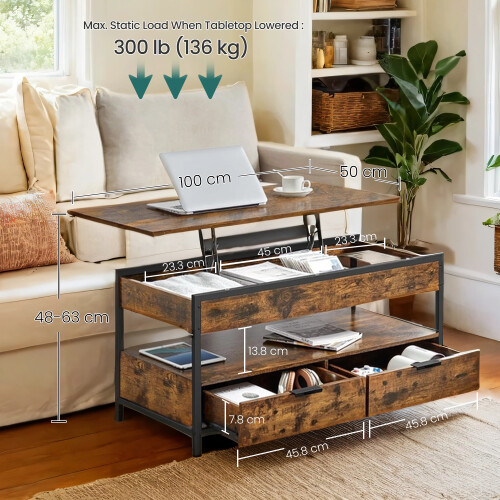 VASAGLE Lift-Top Coffee Table with Adjustable Height and Storage 2