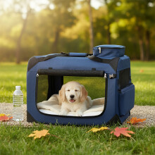 (Dark Blue) Foldable Pet Carrier Bag, Portable Cat Dog Carrier, Soft Sided Pet Travel Carrier with Breathable Mesh, with Handles, Storage Pockets