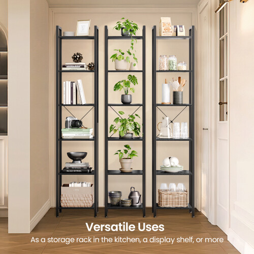 VASAGLE Space-Saving 6-Tier Bookshelf for Small Rooms, Ebony Black 2