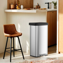 Kitchen Bin, 18-Gallon Rubbish Bin, Metal Waste Pedal Bin with Lid, Tall and Large, Silver and Black