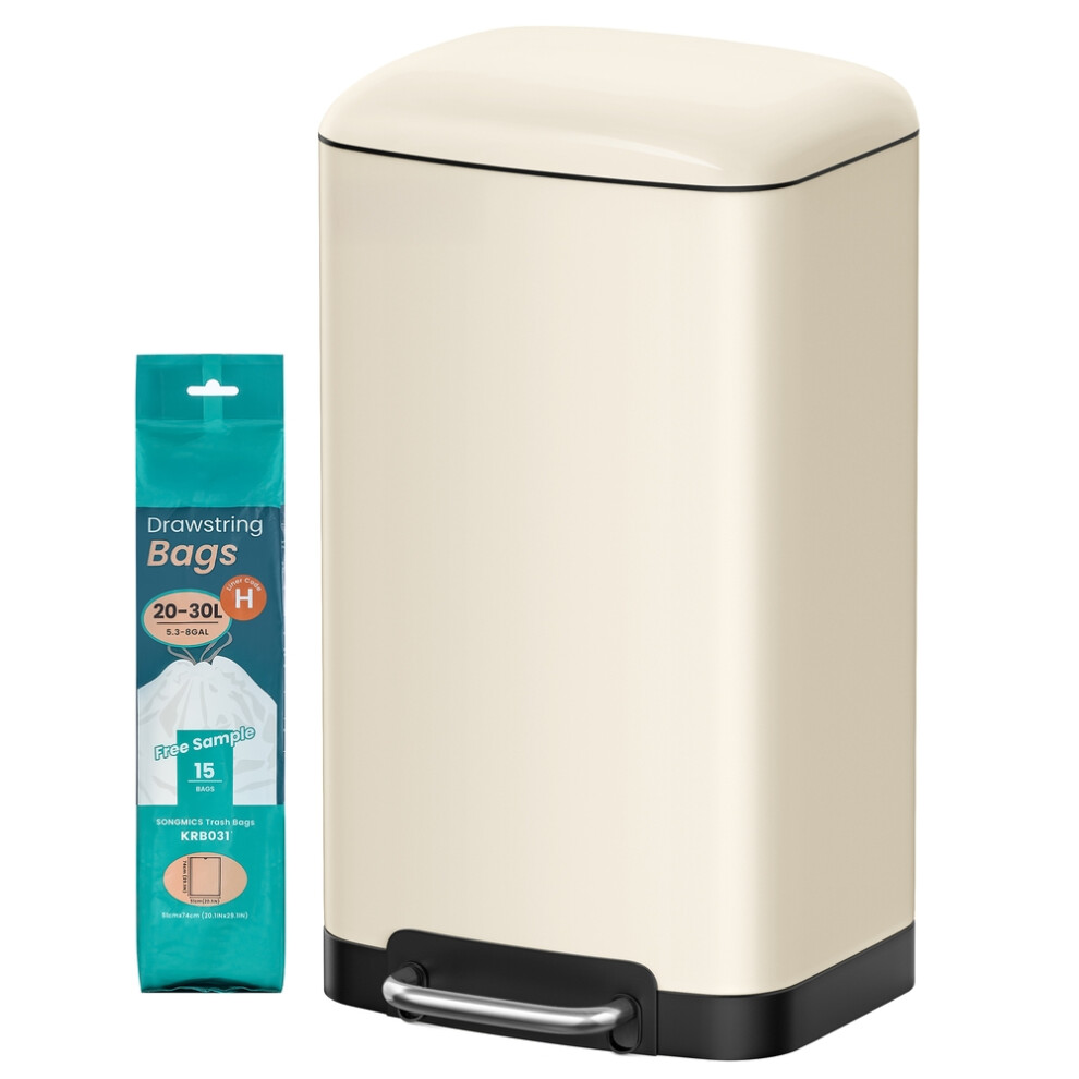 Songmics Kitchen Bin, 8 Gallon (30L) Rubbish Bin, Steel Pedal Bin With Lid And Inner Bucket, Soft Close