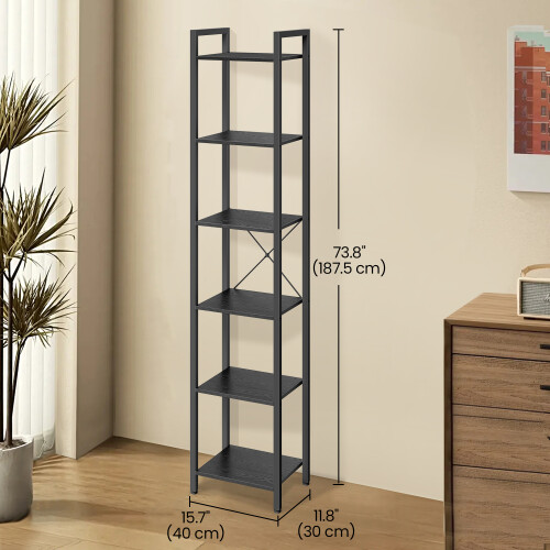 VASAGLE Space-Saving 6-Tier Bookshelf for Small Rooms, Ebony Black 1