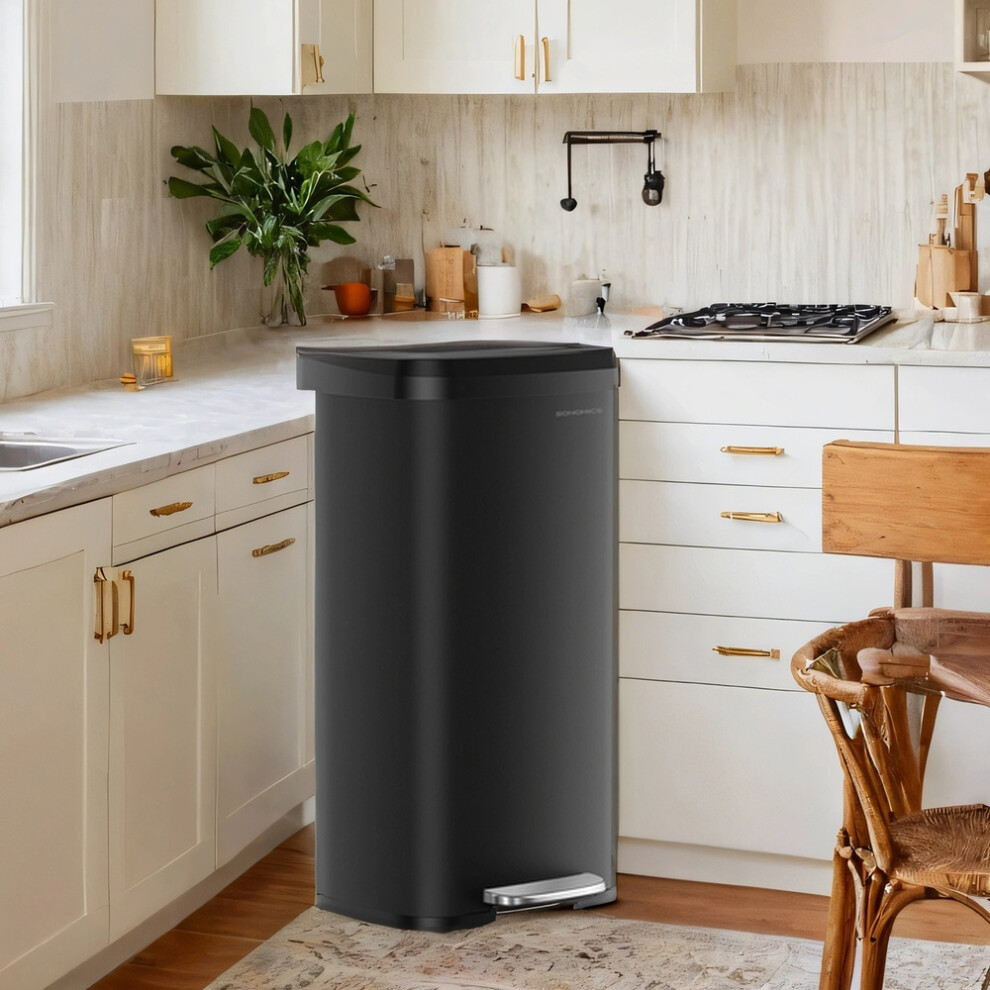 Songmics Kitchen Bin, 68L Rubbish Bin, Metal Waste Pedal Bin With Lid, Tall And Large, Black