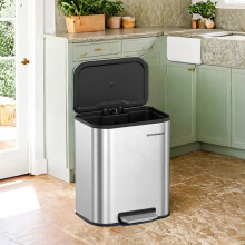 Kitchen Bin, 20L Pedal Bin, Steel Trash Bin, Soft-Close Lid, Stays Open, Inner Bucket, Wide Non-Slip Pedal