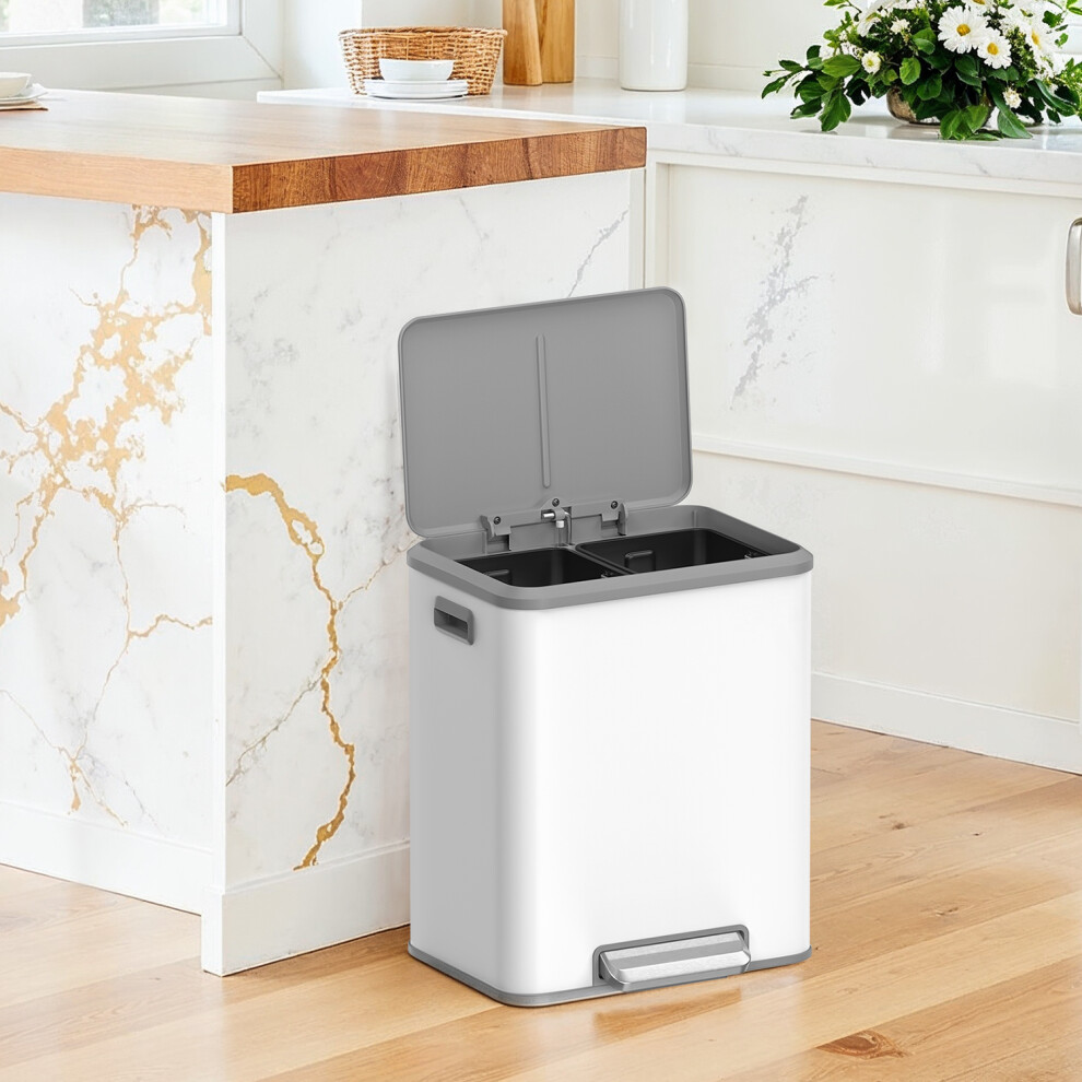 Songmics Kitchen Bin, 2 X 4 Gal. (2 X 15 L) Double Bin For Recycling And Waste, Rubbish Bin, Inner Buckets, Steel