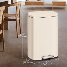 50 L Kitchen Bin, Rubbish Bin, Stainless Steel Trash Bin, Soft Close, Step-On Pedal, Removable Inner Bucket, Sand Beige