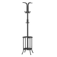Freestanding Coat Rack with Umbrella Holder, Metal Stand with 12 Hooks, for Entryway, Hallway, Living Room, Bedroom, Black