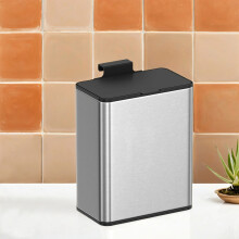 2.1-Gallon, 8 L Hanging Kitchen Trash Can with Lid, Cupboard Door Hanging or Wall-Mounted, Silver