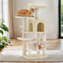 112 cm Cat Tree, Multi-Level Soft Plush Cat Tree, Cat Tower Condo with 4 Cat Scratching Posts, Hammock, Cave, Platform