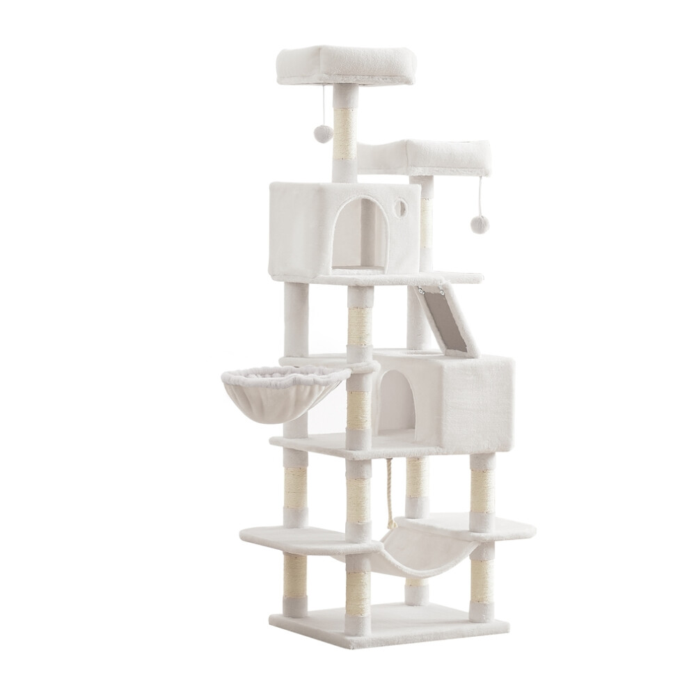 Feandrea Cat Tree, 168 Cm Large Cat Tower Condo With 13 Scratching Posts, 1 Scratching Ramp, 2 Perches, 2 Caves, Basket, Hammock, Pompoms,