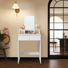 Dressing Table with Large Mirror, Vanity Table with 2 Drawers and 3 Compartments, Makeup Table, Modern