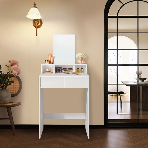 VASAGLE Dressing Table with Large Mirror, Vanity Table with 2 Drawers and 3 Compartments, Makeup Table, Modern