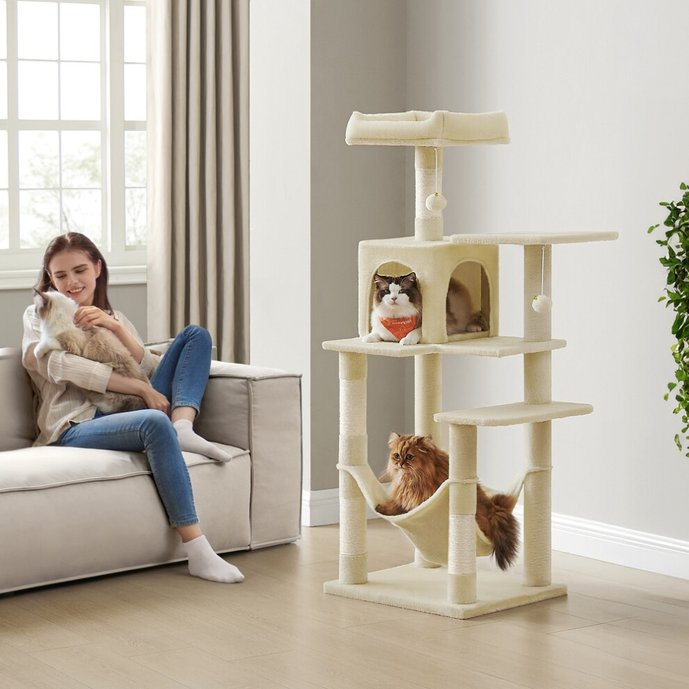 Feandrea Cat Tree For Indoor Cats, Multi-Level Cat Condo With 4 Scratching Posts, 2 Perches, Hammock