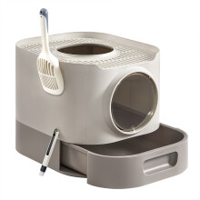 XXL Cat Litter Tray with Lid, Oatmeal and Grey