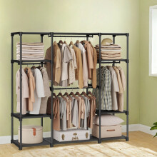 Clothes Wardrobe, Clothes Rack, Portable Closet, 43 x 151 x 166 cm, 4 Hanging Sections, with Compartments, Large Capacity, Black
