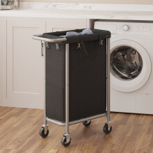 Laundry Basket with Wheels, Rolling Laundry Hamper, 90 L, Removable Liner, Steel Frame with Handle, Blanket Storage