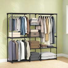 Portable Open Wardrobe, Clothes Rack, Freestanding Wardrobe with Clothes Rails and Fabric Shelves for Bedroom, 182 x 43 x 182 cm