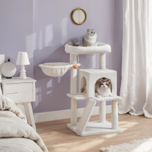 Small Cat Tree, Cat Tower with Widened Perch for Large Cats Indoor, Kittens, Scratching Posts and Ramp