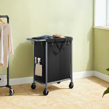 Laundry Basket on Wheels, 2-Compartment Laundry Hamper, 37 Gallons (140L), Removable Liner, Steel Frame with Handle