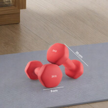 Set of 2 Neoprene Hex Dumbbells, 2 x 3 kg, with Dumbbells Bars, Home Training