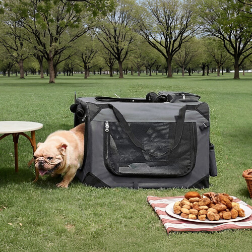 FEANDREA Foldable Pet Carrier with Mesh Windows and Fluffy Mat 1