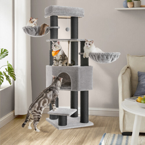 FEANDREA Self-Warming Cat Tree with Thick Scratching Posts & Groomers 2