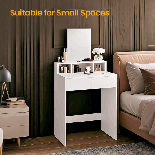 VASAGLE Dressing Table with Large Mirror, Vanity Table with 2 Drawers and 3 Compartments, Makeup Table, Modern 2