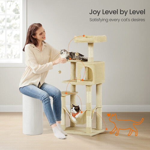 FEANDREA Cat Tree for Indoor Cats, Multi-Level Cat Condo with 4 Scratching Posts, 2 Perches, Hammock 2