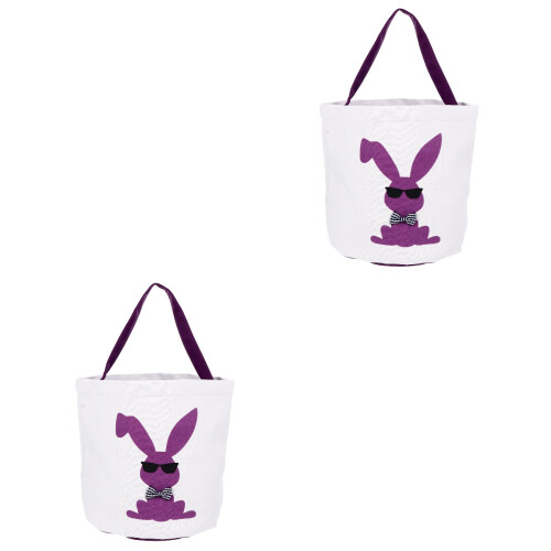 2 Pcs Rabbit Pattern Candy Bucket Easter Treat Bag 2