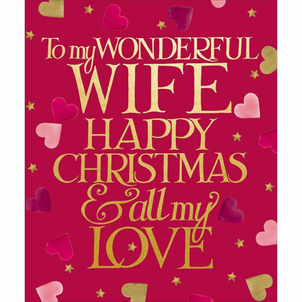 Woodmansterne Emma Bridgewater Wonderful Wife Christmas Card Foiled Love Hearts Xmas Greetings Pink/Gold