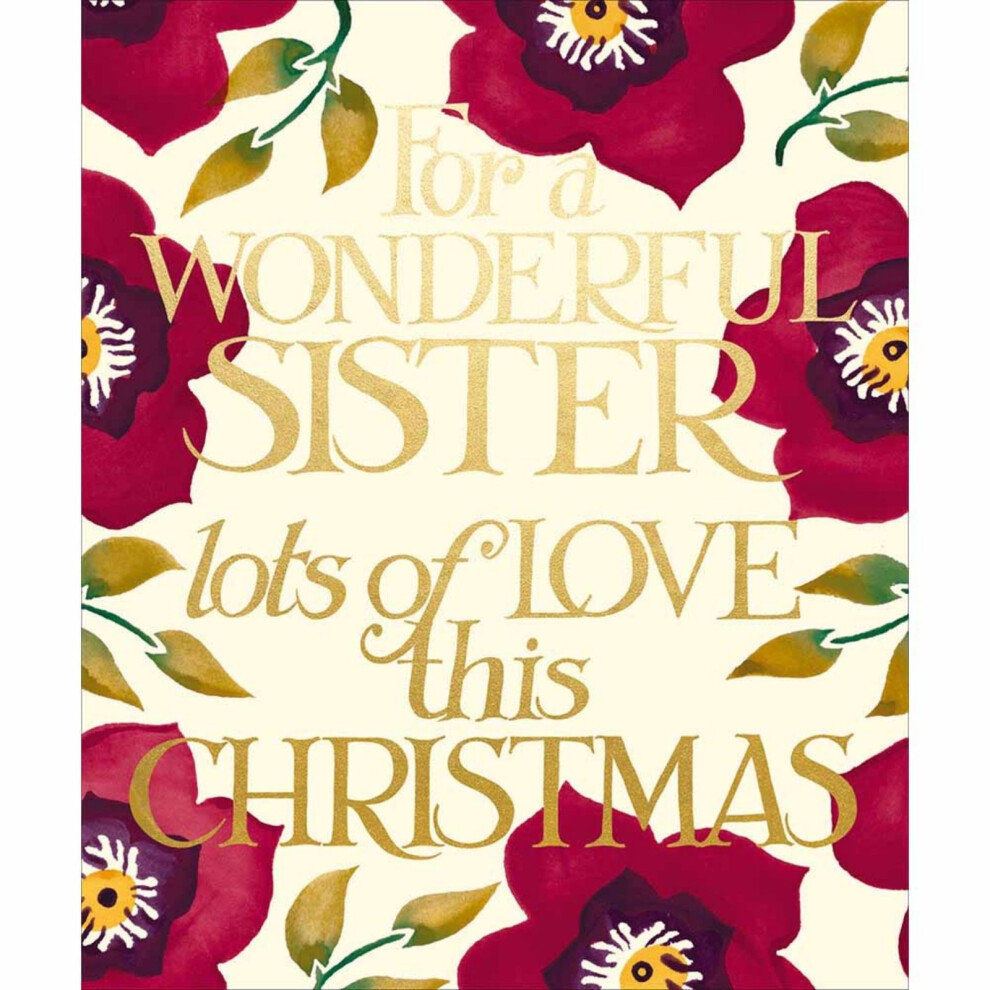 Woodmansterne Emma Bridgewater Wonderful Sister Christmas Card Foiled Poinsettia Xmas Greetings Red/Gold