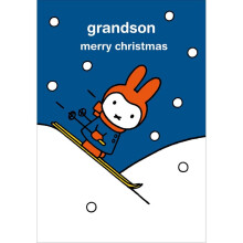 Miffy Grandson Christmas Card Cute Cartoon Bunny Skiing Childs Xmas Greetings