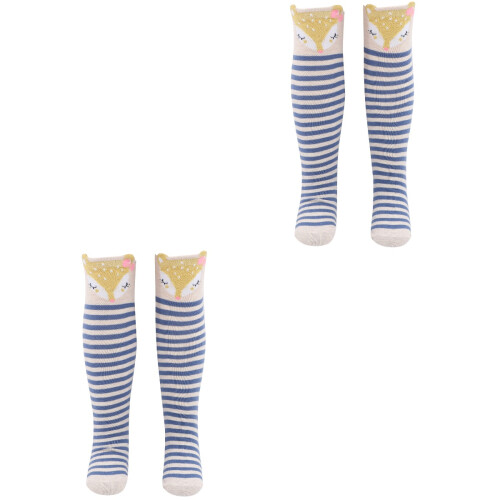 2 Pairs Girls Knee Socks With Animal Pattern 2